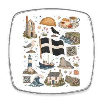 Cornwall | Cliffs, Coast & Seasickness - Square fridge magnet - white - Front