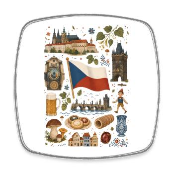 Czech Republic | Prague, Beer & Bohemia - Square fridge magnet - white - Front