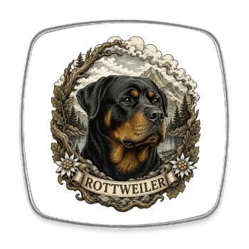 Rottweiler im Vintage Stil mit Berglandschaft - Viereckiger Kühlschrankmagnet - Weiß - Vorne