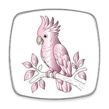 Cacatoès rose sur dessin cartoon de branche - Magnet carré - blanc - Devant