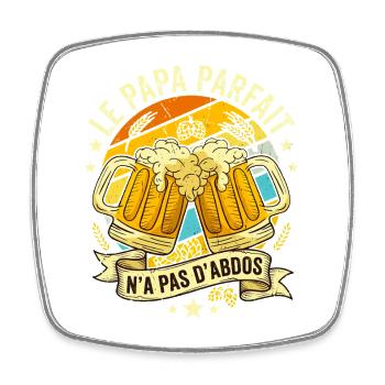 Papa Parfait N'a Pas D'abdos Humour Bière - Magnet carré - blanc - Devant