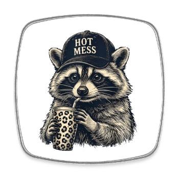 Hot Mess Raccoon Cap - Square fridge magnet - white - Front