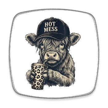 Hot Mess Cow with Leopard Mug - Square fridge magnet - white - Front