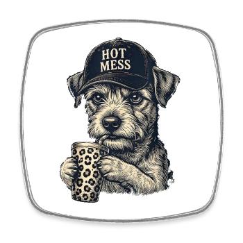 Hot Mess Dog with Leopard Coffee - Square fridge magnet - white - Front