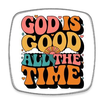 God Is Good All The Time Retro - Square fridge magnet - white - Front