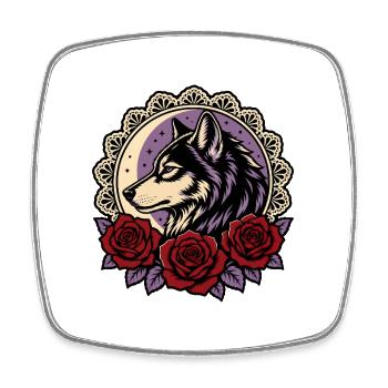 Tatouage de Lune en Dentelle de Roses Gothiques - Magnet carré - blanc - Devant