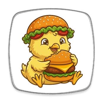 Petit poulet mignon Burger de dessin animé drôle - Magnet carré - blanc - Devant