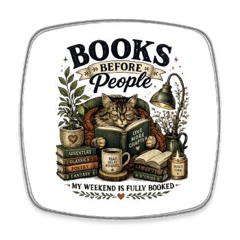 Bibliophile cat in a cozy corner - Square fridge magnet - white - Front