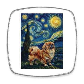 Nuit étoilée pékinoise - Chien Peke Maman Papa Chien de Compagnie - Magnet carré - blanc - Devant