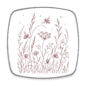 Floral flowers with bees - Square fridge magnet - white - Front