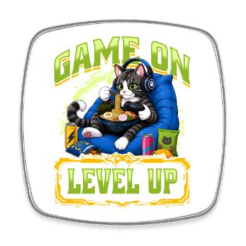 Gamer Gaming Cat Ramen Video Game - Square fridge magnet - white - Front