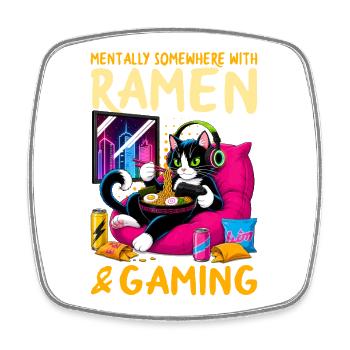 Gamer Gaming Cat Ramen Video Game - Square fridge magnet - white - Front
