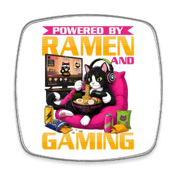 Gamer Gaming Cat Ramen Video Game - Square fridge magnet - white - Front