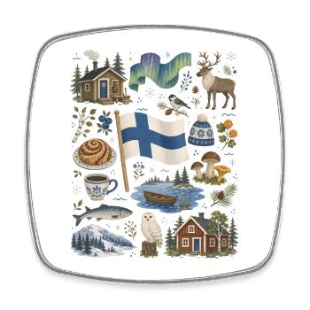 Finland | Lakes, sauna & northern lights - Square fridge magnet - white - Front