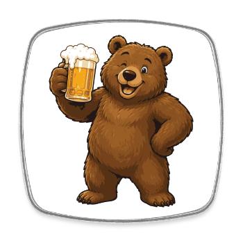 Beer Drinking Bear Cartoon - Square fridge magnet - white - Front