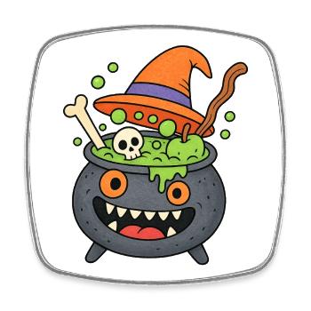 Cute Halloween Cauldron Monster - Square fridge magnet - white - Front