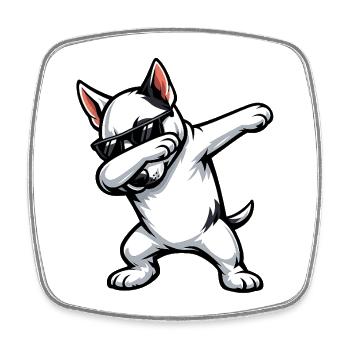 Dabbing Bull Terrier in Comic Style - Square fridge magnet - white - Front