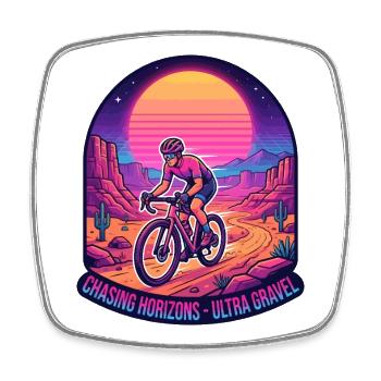 Synthwave Gravel Cyclist Chasing Horizons - Square fridge magnet - white - Front