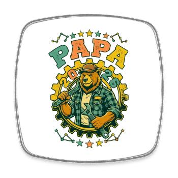 Future Dad 2026 Retro DIY Bear - Square fridge magnet - white - Front