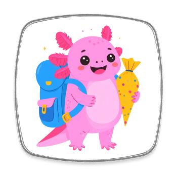 Axolotl for school enrollment – back to school school cone - Square fridge magnet - white - Front