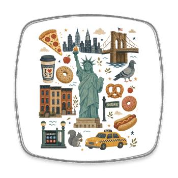 New York | Skyline, Taxi & City Love - Square fridge magnet - white - Front