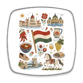 Hungary | Budapest, Puszta & Enjoyment - Square fridge magnet - white - Front