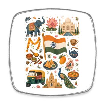 India | Taj Mahal, Spices & Colors - Square fridge magnet - white - Front