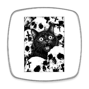 Black cat in the sea of skulls - Square fridge magnet - white - Front