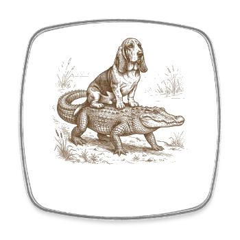Funny Basset Hound Dog Breed Alligator - Square fridge magnet - white - Front