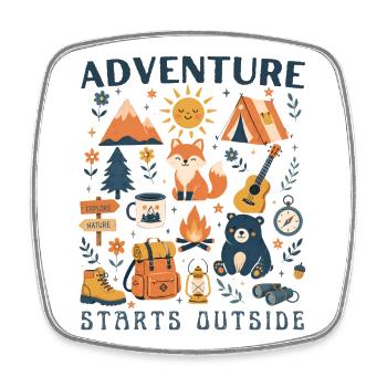 Adventure Starts Outside Borderless Camping Hiking - Square fridge magnet - white - Front