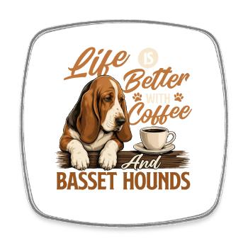 Coffee And Basset Hounds - Dog Mom Coffee Lover - Square fridge magnet - white - Front