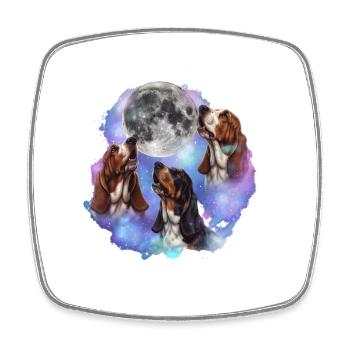 3 Basset Hounds Howling At Moon - Dog Mom Dad - Square fridge magnet - white - Front