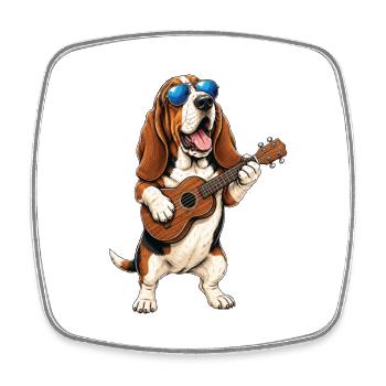 Basset Hound Playing Guitar - Music Dog Dad - Square fridge magnet - white - Front