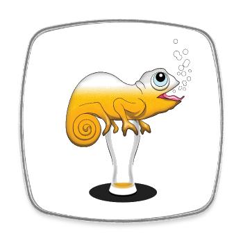 Caméléon Buveur de Bière - Magnet carré - blanc - Devant