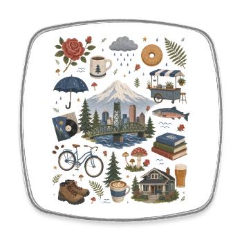 Portland, Oregon Coffee, Nature & Roses - Square fridge magnet - white - Front