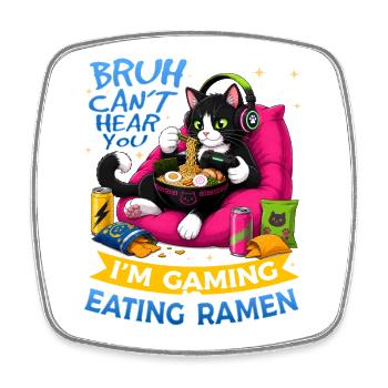 Gamer Gaming Cat Ramen Video Game - Square fridge magnet - white - Front