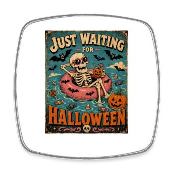 Attendant l’anticipation du squelette d’Halloween - Magnet carré - blanc - Devant