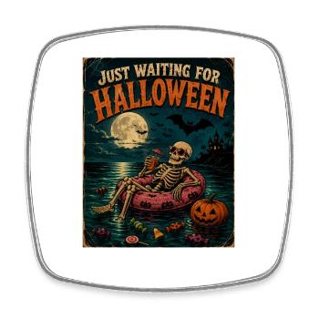 Attendant l’anticipation du squelette d’Halloween - Magnet carré - blanc - Devant