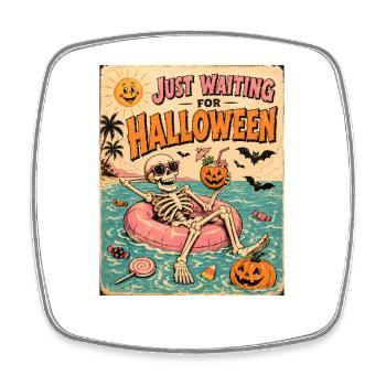Attendant l’anticipation du squelette d’Halloween - Magnet carré - blanc - Devant