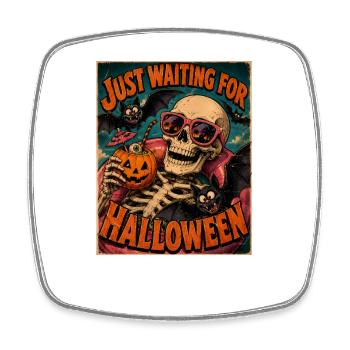 Attendant l’anticipation du squelette d’Halloween - Magnet carré - blanc - Devant