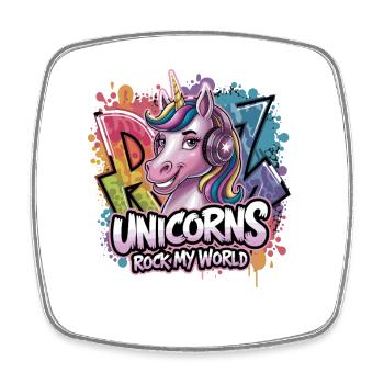Unicorns Rock My World Unicorn With Headphones - Square fridge magnet - white - Front