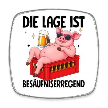 Die Lage Ist Besäufniserregend Schwein Bier - Viereckiger Kühlschrankmagnet - Weiß - Vorne