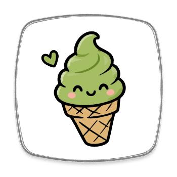 Cornet de glace Kawaii Matcha - Magnet carré - blanc - Devant