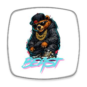 Grizzly Bear Beast Graffiti Portrait - Square fridge magnet - white - Front