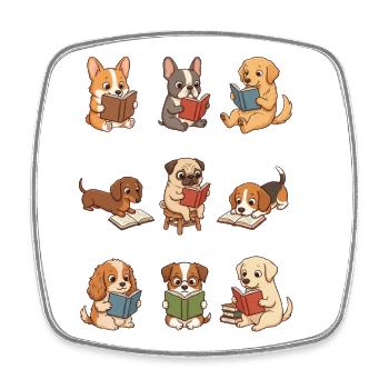 Funny Dog Reading Shirt, Cute Dogs with Books - Square fridge magnet - white - Front