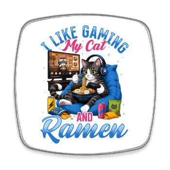 Gamer Gaming Cat Ramen Video Game - Square fridge magnet - white - Front