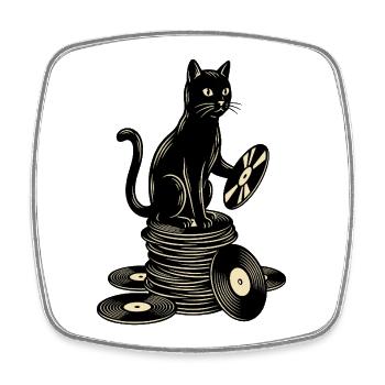 Lustige Katze auf Schallplatten Vinyl LP Musik - Viereckiger Kühlschrankmagnet - Weiß - Vorne
