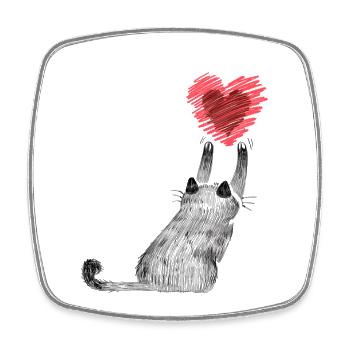 Un chat patte au cœur attrape son cœur - Magnet carré - blanc - Devant