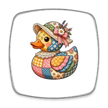 Canard patchwork avec chapeau fleuri - Magnet carré - blanc - Devant