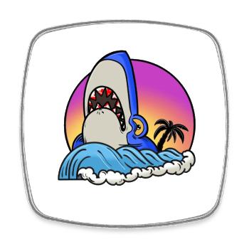 Shark surfer at sunset wave - Square fridge magnet - white - Front
